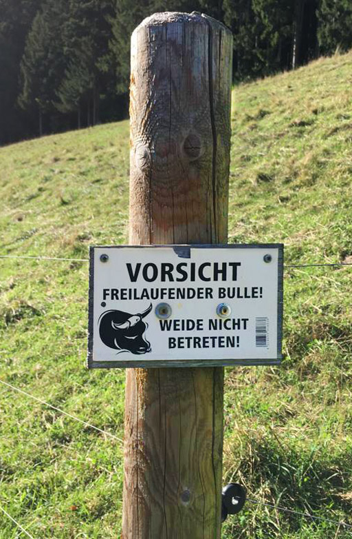 A warning sign that says: Beware of the bull.