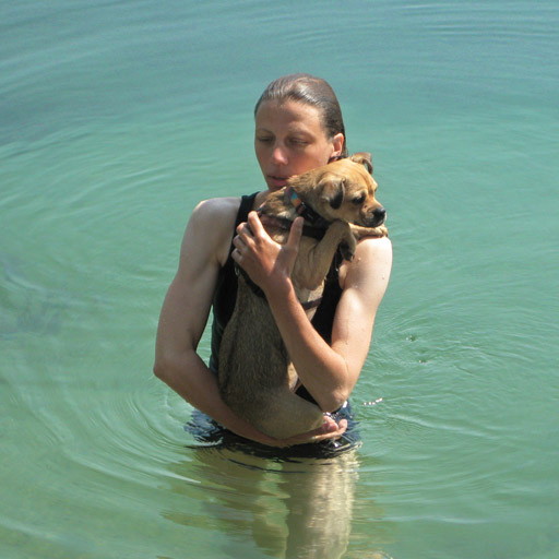 Swimming with a fearful dog in a lake.