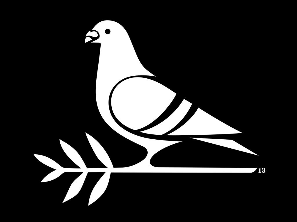 A white dove with an olive branch.